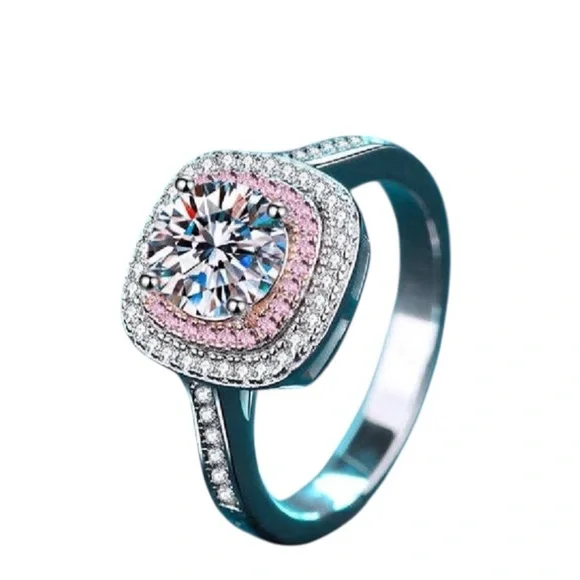 Pink Halo Moissanite Ring | 925 Sterling Silver | Size 9| Engagement Style - Picture 5 of 5